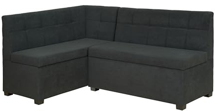 Rodnik Eckbank Komo, Sitzbank in Schwarz, Stauraum, Truhenbank 167x121 cm, bequem und modern (kurzer Schenkel Links)