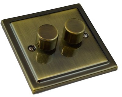 Antique Brass 250w 2Gang Dimmer Switch (Regency) R11AB