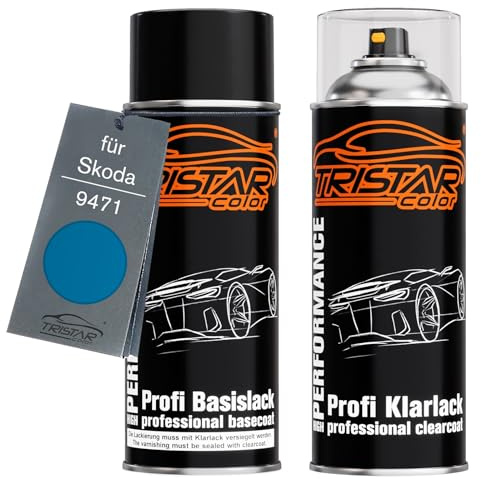 TRISTARcolor Autolack Set Spraydose für Skoda 9471 Ocean Blue Metallic +1K | Set aus Basislack + Klarlack, Sprühdosen 400ml