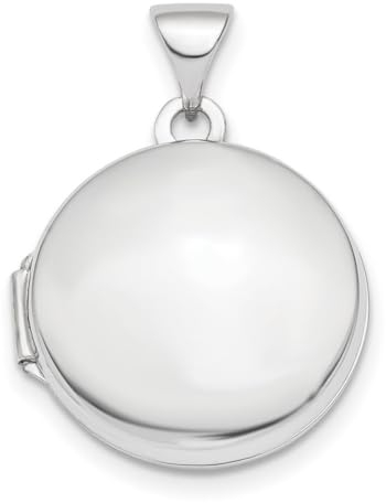 JewelryWeb 14 Karat Weißgold, poliert, gewölbt, 16 mm, rund, Medaillon-Halskette für Damen