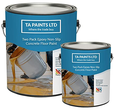 T A Paints Ltd Non Slip Epoxy Resin Garage Floor Paint Heavy Duty Two Pack Epoxy Concrete Floor Paint Coating (5L BS 00 A 09 Grey)