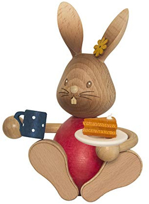Kuhnert Drechslerei Osterdekoration/Osterhase „Stupsi Hase mit Kuchen“ 11 cm hoch, aus feinstem Holz, für EIN Bezauberndes Osterfest oder eine dauerhafte Dekoration, Holzkunst Made in Germany