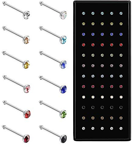 Aroncent 22G Chirurgenstahl Piercing Kristalle Körper Nasen Piercing Helix Ohrring Körperschmuck Set 60 PCS