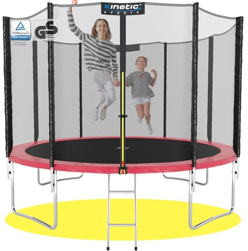 KINETIC SPORTS Trampolin Outdoor Salto Ø 183/244/305/366/400/430/490 cm - Kindertrampolin Gartentrampolin Set mit Leiter, Netz, Randpolster, USA Sprungtuch, bis zu 160kg