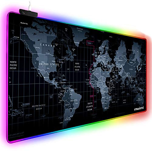 Extended RGB Gaming Mouse Pad, Extra Large Gaming Mouse Mat for Gamer, Waterproof Office Desktop Mat with 10 Lighting Mode, for PC Computer RGB Keyboard Mouse - 31.5'' x 15 x 4mm(Map)