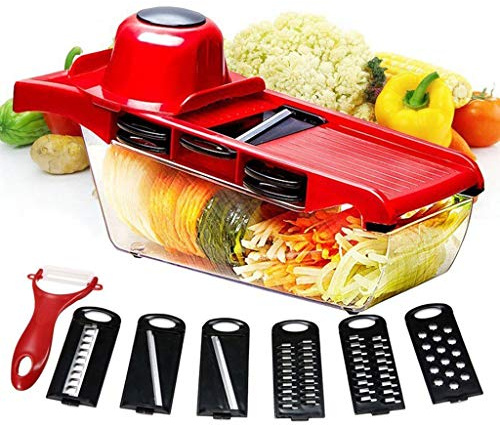 Sitrda 6 in 1 Fruit and Vegetable Slicer, Multi Function Veg Cutter - Red
