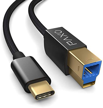 PAXO Câble d'imprimante USB C de 2m, USB 3.2 Gen2 avec 10 Gbit/s (1,25 GByte/s) de taux de transfert, USB C mâle vers USB B, câble de chargement, câble de données,