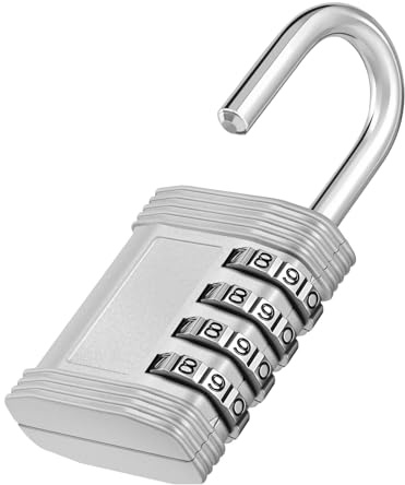 ZHEGE Combination Padlock, Weatherproof Locker Padlocks (Silver, 1 Pack) | 4 Digit Gym Padlock, Pad Lock for Gym, School, Toolbox, Number Locks Outdoor for Garden Shed Gate, Warehouse, Garage