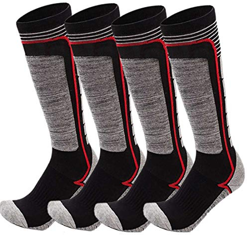 FINGER TEN Unisex Skisocken Herren Damen Kinder 2 Paar 31-34 35-38 39-43 Skistrumpf Baumwolle Sportsocken Skifahren Snowboard socken Für Mädchen Jungen,Thermosocken (Grau, XL(43-46)-2Paar) …