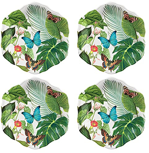 Tropical Jungle Floral Melamine/Plastic Camping/BBQ/Outdoor Side Plate (4)