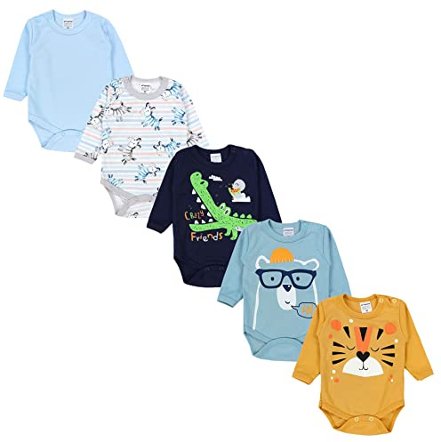 TupTam Body Bébé Garçon – Lot de 5 Bodies Bébé à Manches Longues, Coton OEKO-TEX, Bodies Bébé 0-3 Mois, Mix de couleurs 9, 86