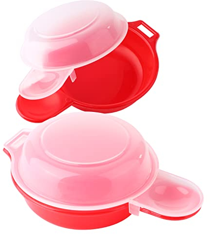 2 sets Microwave Egg Cooker,1 Minute Fast Egg Hamburg Omelet Maker Kitchen Cooking Tool(Red and clear)