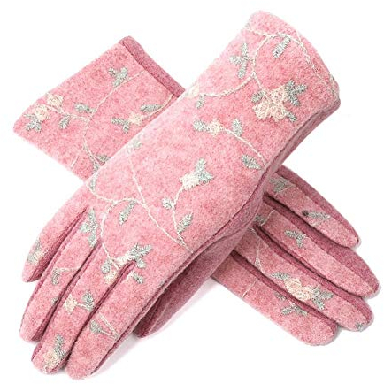 Lederhandschuhe für Damen Handschuhe Damen Herbst und Winter Plus Velvet warme und Elegante Touch-Screen-Handschuhe (Color : Pink, Size : One Size)