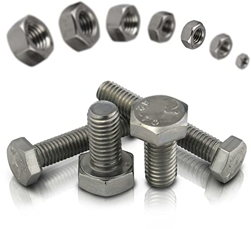 PROTECH 10 Stück Sechskantschrauben M5x20 mit Muttern M5 DIN 934 Sechskant Schrauben DIN 933 Set Edelstahl Gewindeschrauben A2 Sechskantmutter