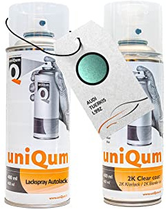 UniQum Autolack + Klarlack 2K Spraydose für AUDI TUERKIS L99Z Autolack Reparatur 2 x 400 ml