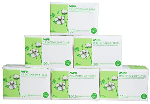 MPK-100% Cotton Baby Dry Wipes, Baby care，Unscented and Hypoallergenic, 120pcs/pack, 720pcs/6pack Odorless Disposable Facial Tissues，Baby Necessities for Diaper Changes, Meals,Wet and Dry Use