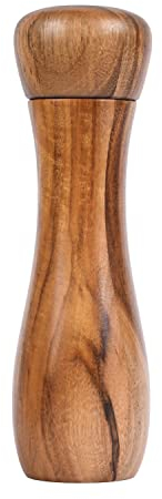 DeroTeno Molinillo de Pimienta, Molinillo Ajustable de Cerámica para Pimienta y Sal, Madera de Acacia, Altura 20,5 cm, Diámetro 6 cm (Bandeja NO incluida)