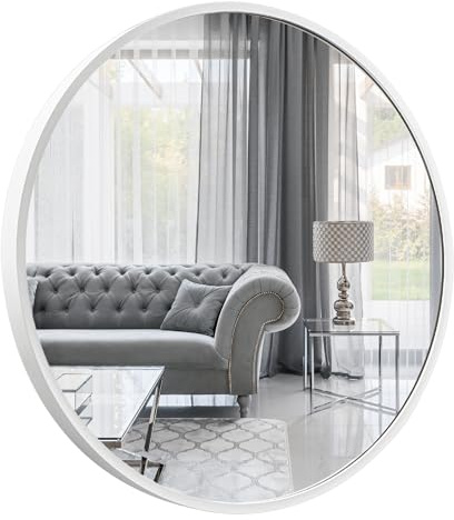 GOLD&CHROME UNIQUE DESIGN, Miroir Mural, Rond, avec Cadre en Aluminium - Blanc ⌀40 Miroir revêtue de téflon, résistante à l'humidité Cadre de Miroir, 2 cm de Profondeur, Peint par poudrage