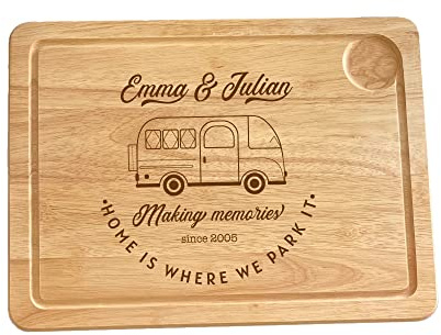 Pomchick - Personalised Laser Engraved Campervan Wooden Chopping Board | Motorhome Meat Board | Christmas Gift | New Caravan Couple Accessories Camping