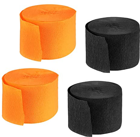 sourcing map Krepppapier Luftschlangen 4 Rolle 72ft 2 Farben für Regenbogen Party Deko Hochzeit Zeremonie Geburtstage Weihnachten Schmuck Orange Schwarz