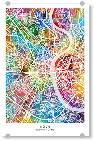 artboxONE Acrylglasbild 60x40 cm Städte Köln Deutschland Stadtplan Farbe - Bild köln Deutschland Karte