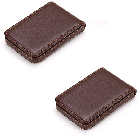 SagaSave Visitenkartenhalter für Männer und Frauen, PU-Leder, schlankes Kartenetui für Visitenkarten, Kreditkartenetui, Kreditkartenetui, Schwarz, braun, 2PCS