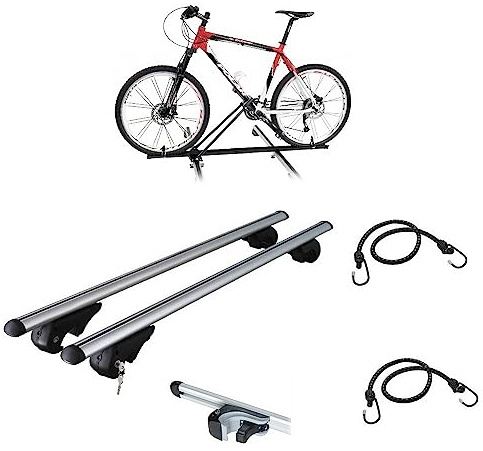 Compatible avec Ford Explorer V 2016 Porte-VÉLOS en Acier + Barres À Bagages-Box pour Toit DE Voiture 120CM avec Garde-Corps Non COMPLÈTEMENT ATTACHÉ AU Toit APPROUVÉ