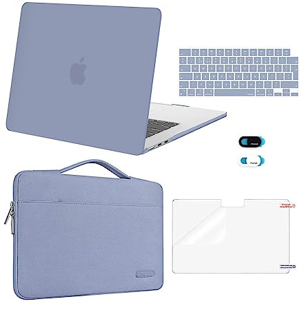 MOSISO Kompatibel mit MacBook Air 15 Zoll Hülle 2026 2025-2023 M5 M4 M3 M2 A3448 A3241 A3114 A2941, Kunststoff Hartschale&Laptoptasche&Tastaturschutz&Displayschutz&Webcam Abdeckung, Lavendelgrau
