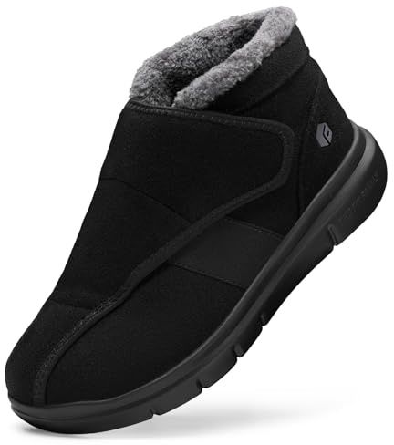 FitVille Men Extra Wide Diabetic Winter Boots, Adjustable Non-Slip Fur Lined Warm Ankle Boots, Outdoor Shoes for Swollen Feet