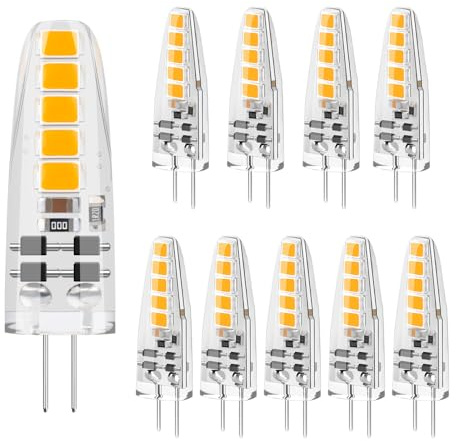 DiCUNO G4 LED Bulb Dimmable, 12V, JC Bi-Pin Base Light Bulbs 2W, Warm White 2700K, 20W T3 Halogen Replacement for Landscape Lighting, Under Cabinet Lighting, RV, Chandelier, 185 Lumen, 10-Pack
