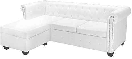 SKM Chesterfield-Sofa L-Form Kunstleder Weiß, Weight: 55.2 kg, 245537