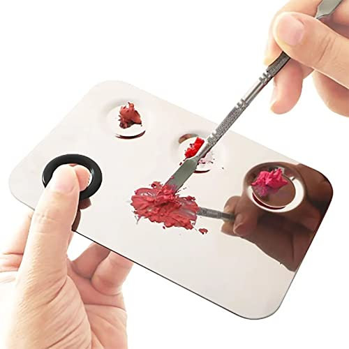 Nail-Art-Palette, Edelstahl-Make-up-Palette, Kosmetikpalette Mit Spatel, 4-Well-Misch-Make-up-Palette, Nail-Art-Mixer, Metalltablett Für Grundierung, Pigmente, Nagellackmischung
