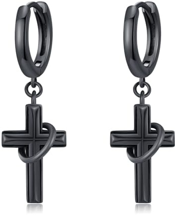 Schwarzes Kreuz Hoop Ohrringe Sterling Silber Kreuz Hoop Ohrringe Huggie Cross Dangle Unisex Ohrringe für Männer Frauen