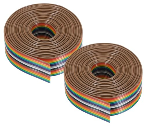 sourcing map 2 Pcs 16 Pin Flat Rainbow Ribbon Cable 9.84FT 1.27mm Pitch Breadboard Jumper Wires for Electronic Projects