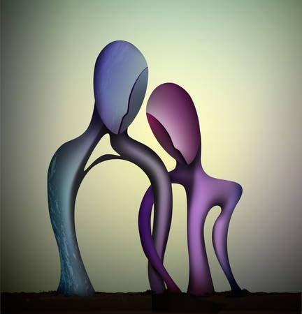 adrium Acryl-Bild 40 x 40 cm: Ehekonzept, Zusammengehörigkeitskonzept, blaue Mann- und rosafarbene Frauenformen. Ineinander verschlungen, für immer (124084101)