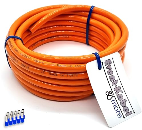 Event-Kabel & more PUR-Leitung orange H07BQ-F 3x2,5mm2 Polyurethanleitung, Baustellenkabel, Industriekabel für den Außenbereich 5-100m inkl. 10x 2,5mm² Aderendhülsen (25 Meter)