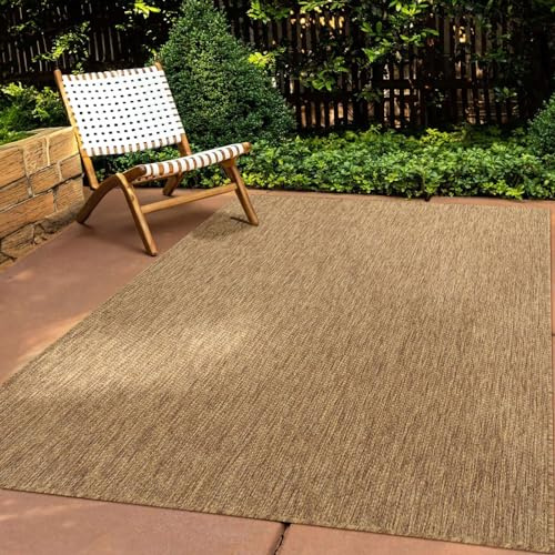 Taracarpet In & Outdoor Teppich Wetterfest Wohnzimmer Balkon Küchenteppich Terrassenteppich Flachgewebe Sisaloptik Meliert Einfarbig braun 120x160 cm