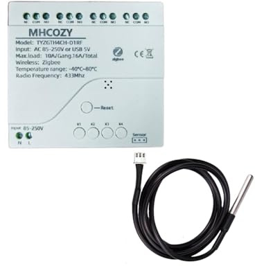 MHCOZY Zigbee Temperaturregler mit wasserdichter Temperatursensor-Sonde, Tuya-App-Fernbedienung, 4-Kanal, 10 A Reinigungskontaktrelaisschalter (Tuya Zigbee-Hub erforderlich)