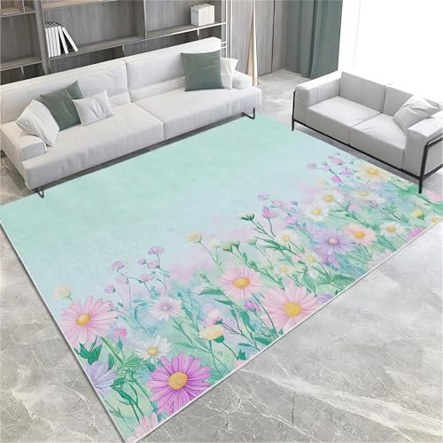 Srigzcaly Floral Crisantemo Verde Claro Alfombras Suaves y CóModa para el Dormitorio, Alfombra Lavable a Máquina Verde Claro Alfombras de SalóN Modernas para Decoración del Hogar, (60x90cm)