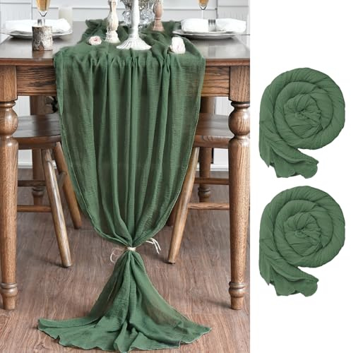 Artoid Mode Boho Gaze Käsetuch Wald Grün 2 Stück Tischläufer 80x300 cm, Küche Tisch Dekoration Drinnen Urlaub Hochzeit Party Geburtstag Dekor