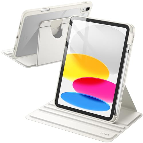 JETech Coque Rotatif pour iPad (A16) 11e/10e Gén, Blanc | Pour 2025/2022 Modèle, Support Rotatif à 360°, Veille/Réveil Automatique, Porte-Pencil, Protection Complète