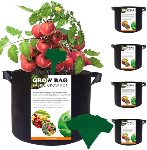 MaibaoteMbt Pflanztasche mit Griffen, 5 Stück 3 Gallonen Pflanze Grow Bag aus Filzstoff, Atmungsaktive Pflanzbeutel, Gemüse Grow Taschen, Verdickte Stofftöpfe, für Tomaten, Gemüse, Blumen, Pflanzen