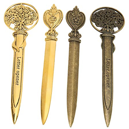 QANYEGN 4 Stück Brieföffner Retro, Zinklegierung, Brieföffnermesser, Vintage-Brieföffner aus Metall, antik, für Zuhause und Büro