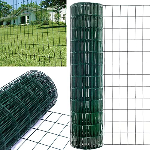 Chicken Mesh Wire Roll, Hot Dipped Galvanized Wire Garden Fence, PVC Coated Steel Metal Garden Mesh Animal Fencing for DIY Craft Poultry Pet Rabbit Netting Fence (0.9m x 25m, 4 x 3 Hole Size, Green)