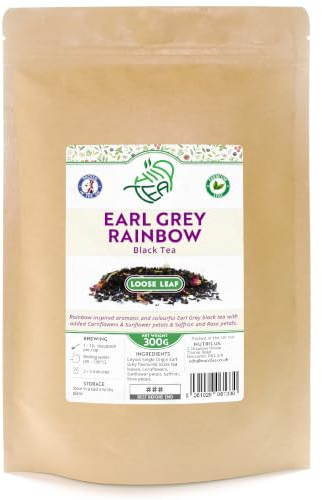 Earl Grey Rainbow Loose Leaf Tea – Premium Ceylon With Bergamot (300g) | With Saffron & Cornflowers & Sunflowers & Rose – Ceylon Single Origin – Rich & Aromatic – Resealable Pouch