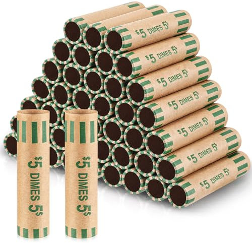 Gersoniel 360 Stück vorgeformte Münzhüllen Viertelrollen Wrappers Bulk Quarter, Pennies, Dimes Münzrollen für Bank und Büro (grün)