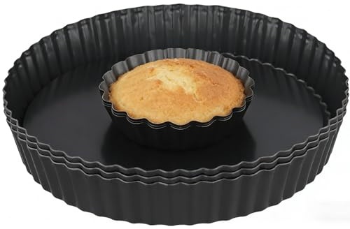DAKFOOK 6 Pack 10cm 22cm Fluted Tart Tins with Loose Base, 4 8.7 Non-Stick Pie Dishes Pans Set with Removable Bottoms, Carbon Steel Quiche Moulds for Quiches, Pies, Pastries