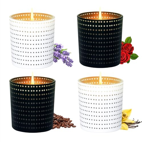 Toptime Duftkerzen Im Glas, 4 Stück Duftkerzen Set Natürlichem Sojawachs, Vanille Lavendel Rose Kaffee Kerze Im Glas, Je 35 Stunden Brenndauer, Duftkerzen Geschenkset für Frauen und Männe (4×160g)