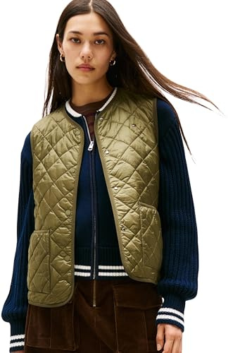Tommy Hilfiger Donna Gilet Padded Quilted Gilet Imbottito, Verde (Utility Olive), M