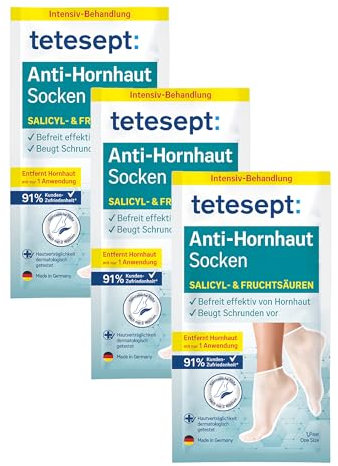 tetesept Anti-Hornhaut Socken mit Salicyl- & Fruchtsäuren - 3 Paar One Size - Befreit effektiv von Hornhaut mit 1 Anwendung - Hornhautentferner beugt Schrunden vor